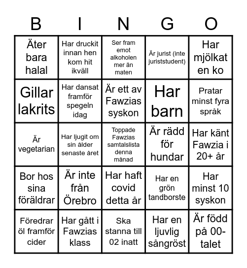 Bingo Fawzias examen Bingo Card
