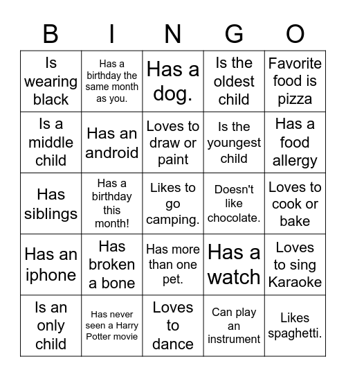 Ice-Ice Breaker! Bingo Card