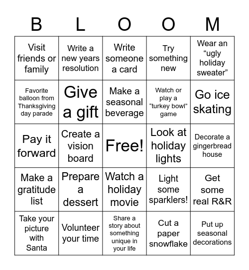 Searchbloom Holiday Bingo Card