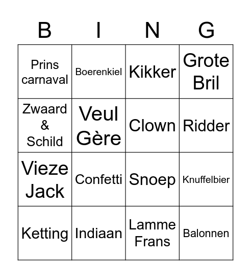 Carnaval Bingo Card