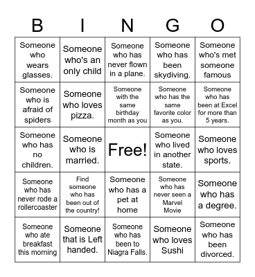 Get to Know you Bingo Card