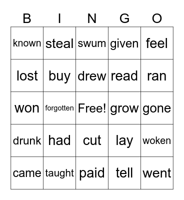 Irregular Verbs 1 Bingo Card