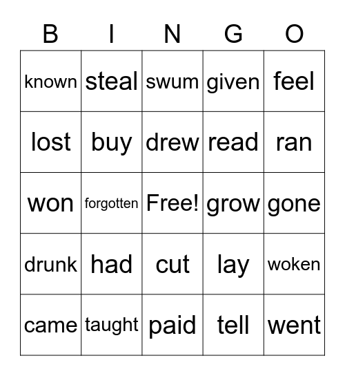 Irregular Verbs 1 Bingo Card