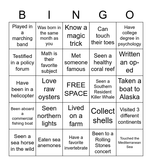 SMEA Bingo Card