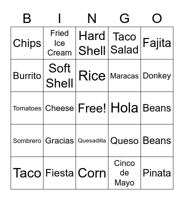 Mexican Fiesta Bingo Card