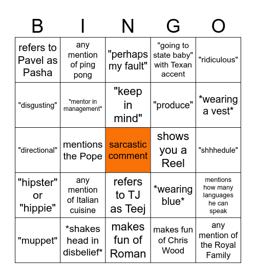 Ollie Bingo Card