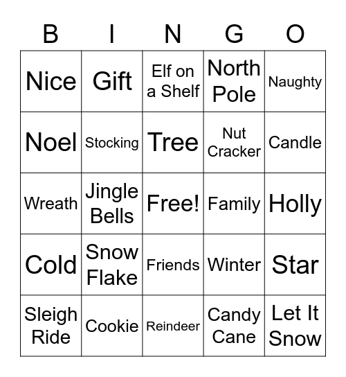 December Holiday Celebration Bingo Card