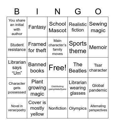 Newton 7th Grade Booktalk Bingo! Bingo Card