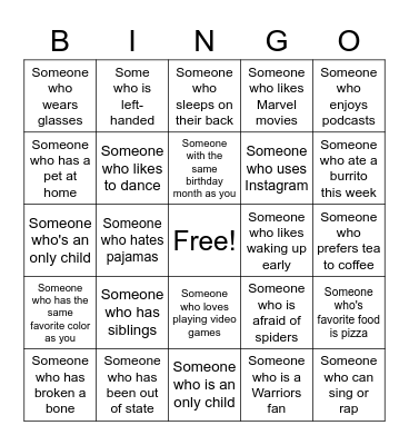 Human Bingo Card