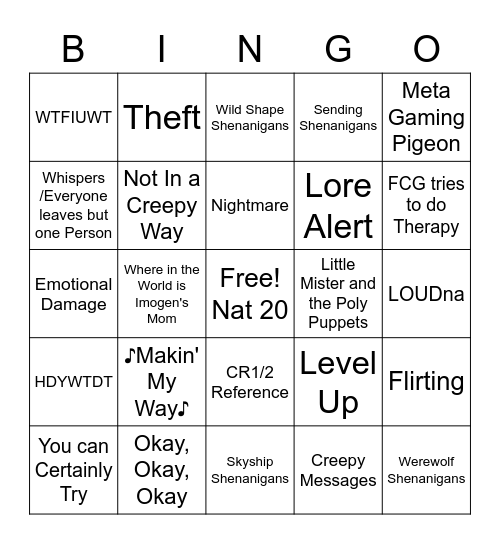 Critical Role Campaign 3  Episode 40 Bingo Card