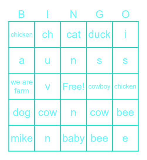 the farming and my name Bingo Card