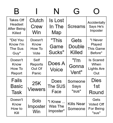 Jerma's Among Us Bingo Card