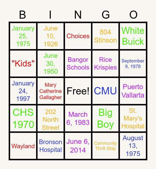 Patti's 70th Birthday BINGO! Bingo Card