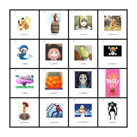 Anime Loteria Bingo Card