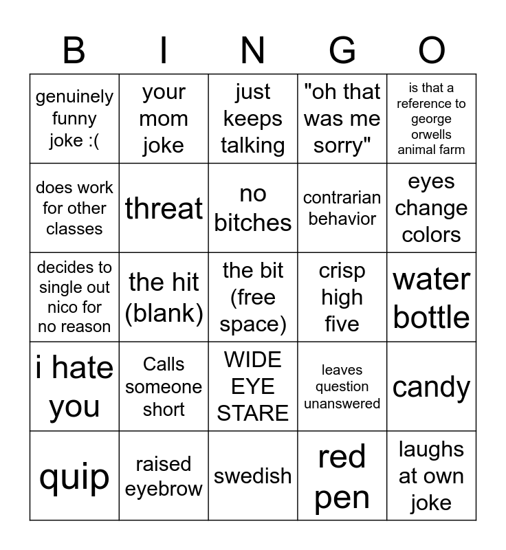 I HATE SOREN SO MUCH FOR REAL >:(((((( Bingo Card