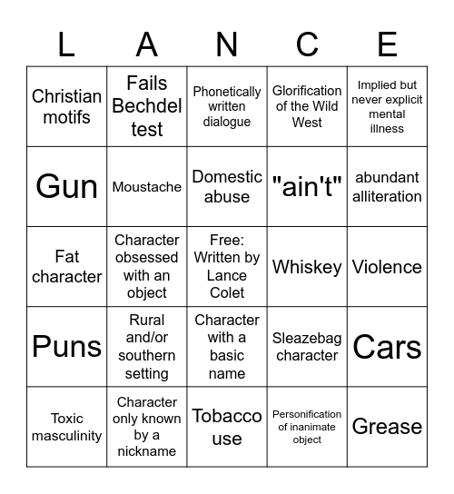 LANCECORE BINGO Card