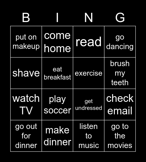 Daily and Leisure activities Bingo Card