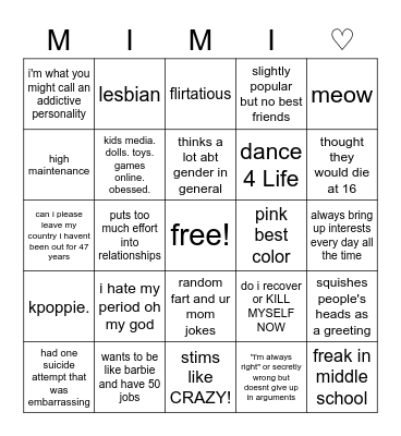 mimi bingo are u mimicore mimimim Bingo Card