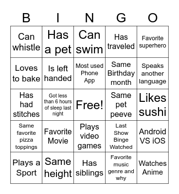 Intro Bingo Card