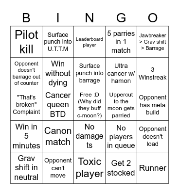 YBA Post-prime C-moon Bingo! Bingo Card