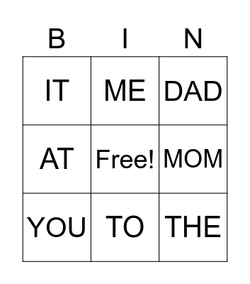 TODDLER SIGHT WORDS Bingo Card