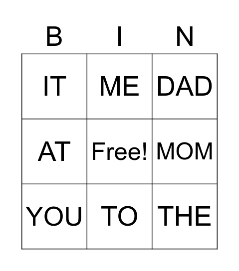 TODDLER SIGHT WORDS Bingo Card
