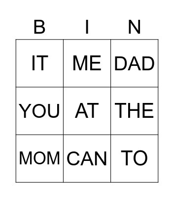 TODDLER SIGHT WORDS Bingo Card