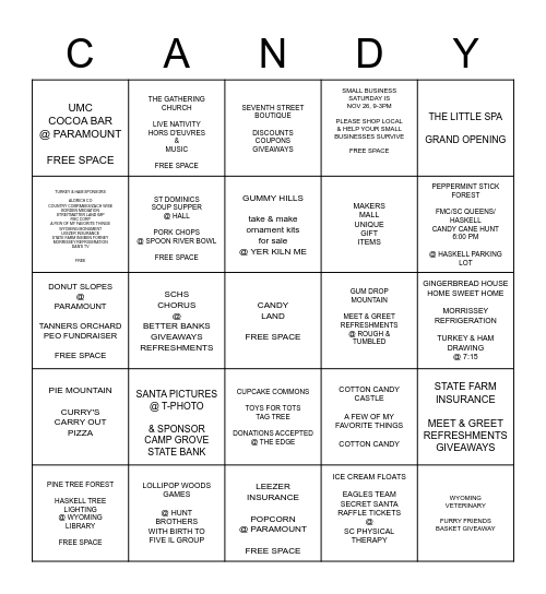 Wyoming Candyland Nov18     5-8pm Bingo Card