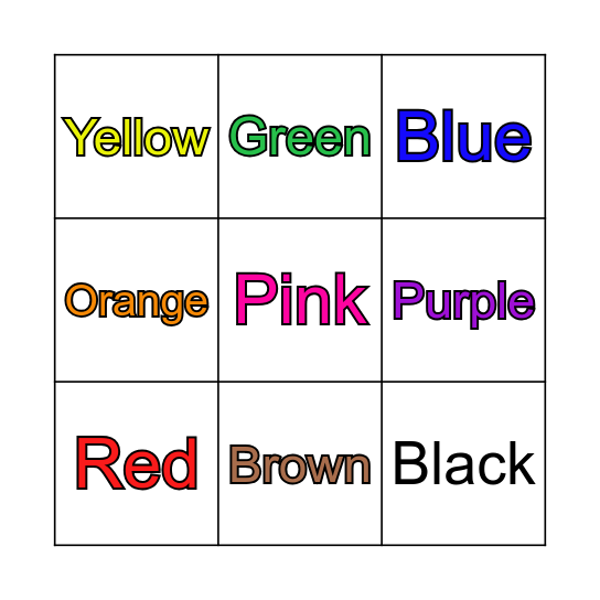 COLORS Bingo Card