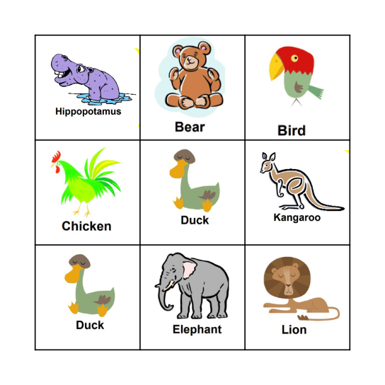 Animal Bingo Card