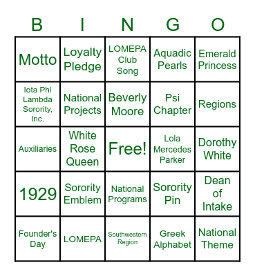 Lomepa Fun Night Bingo Card
