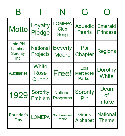 Lomepa Fun Night Bingo Card