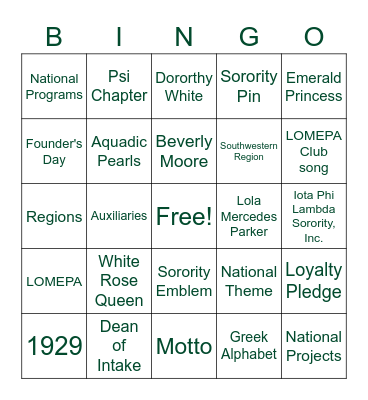 Lomepa Fun Night Bingo Card