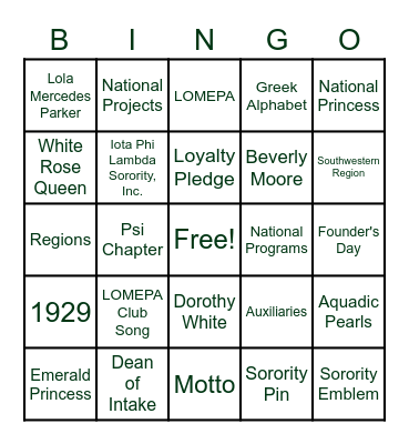 Lomepa Fun Night Bingo Card
