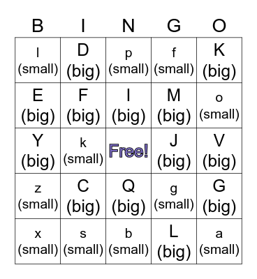 Big and Small Letters Bingo Card