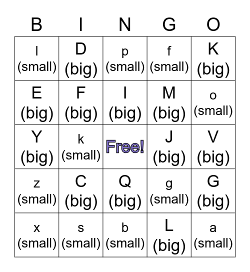 Big and Small Letters Bingo Card