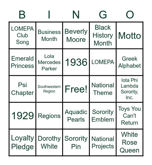 Lomepa Fun Night Bingo Card