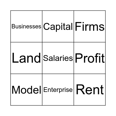 Economics Bingo Circular Flow Bingo Card