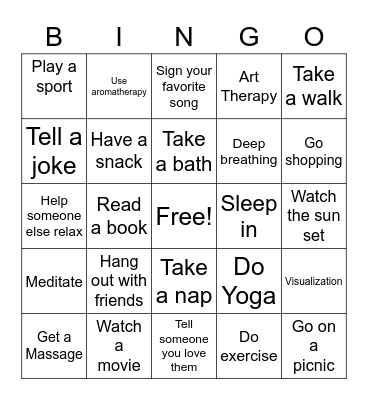 Relaxation Techniques Bingo Card