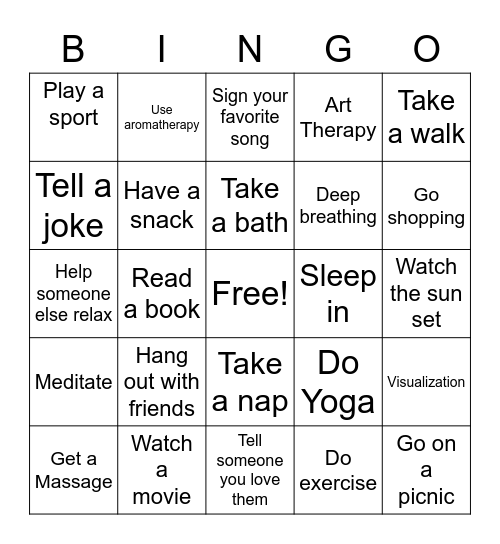 Relaxation Techniques Bingo Card