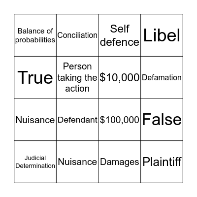 Legal Studies Bingo Card