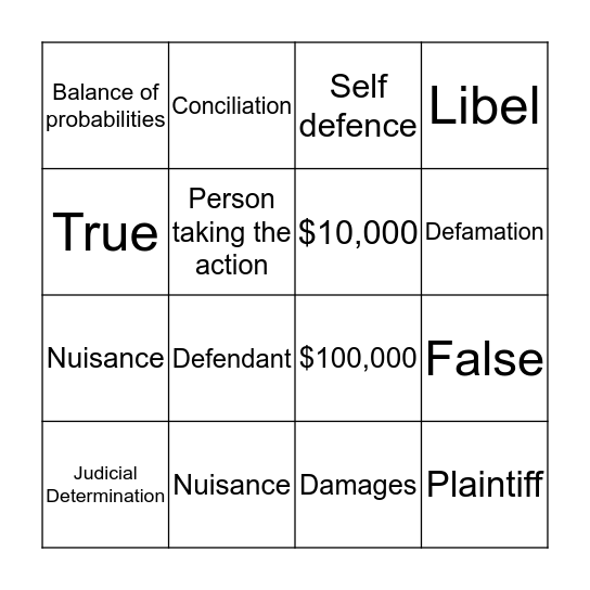 Legal Studies Bingo Card