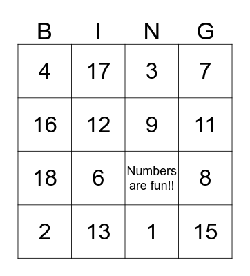 Number Bingo Card