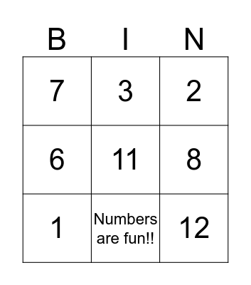 Number Bingo Card
