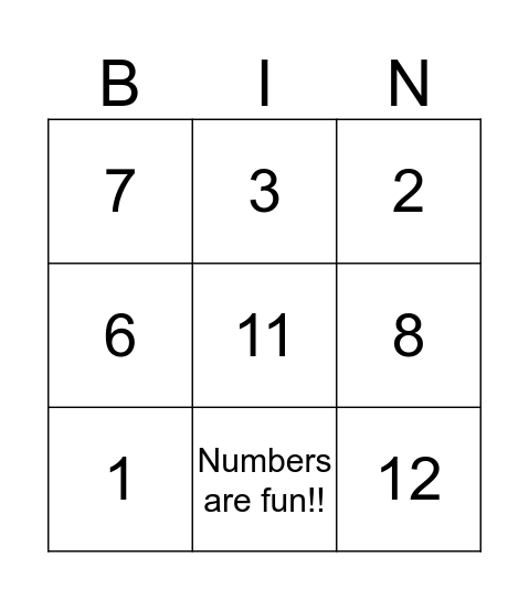 Number Bingo Card