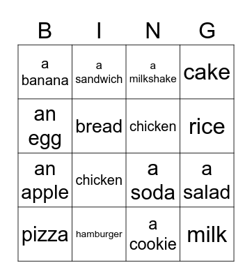 Food Bingo Card