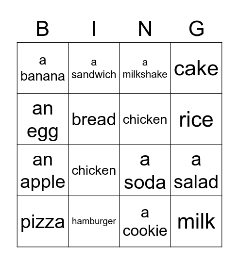 Food Bingo Card