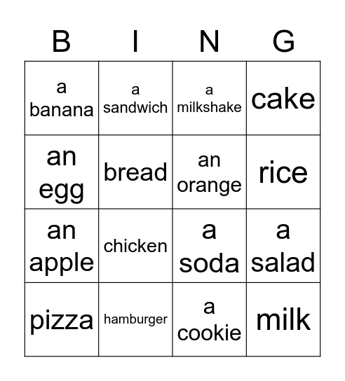 Food Bingo Card