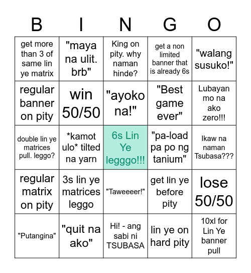 LIN YE BEST WAIFU BANNER PULL Bingo Card