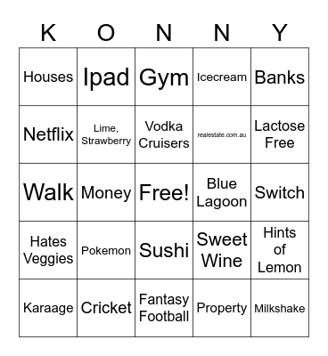 Konrad's 30th Birthday Bingo Card